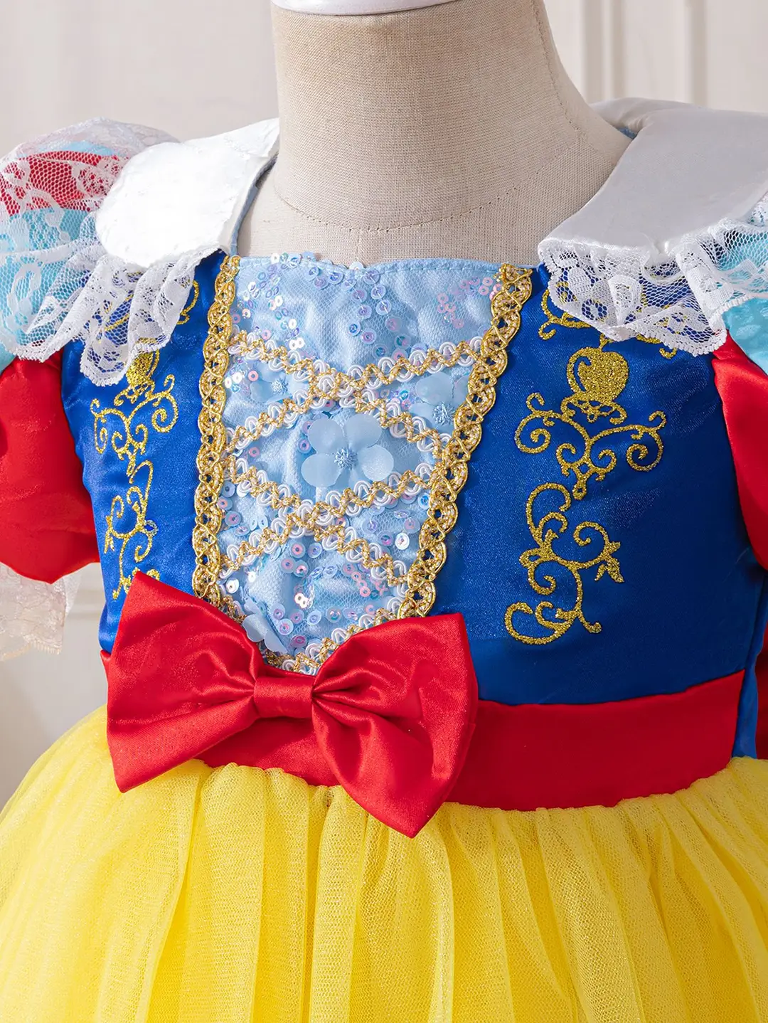 Snow White Princess Dress Yellow Tulle Skirt Blue Bow