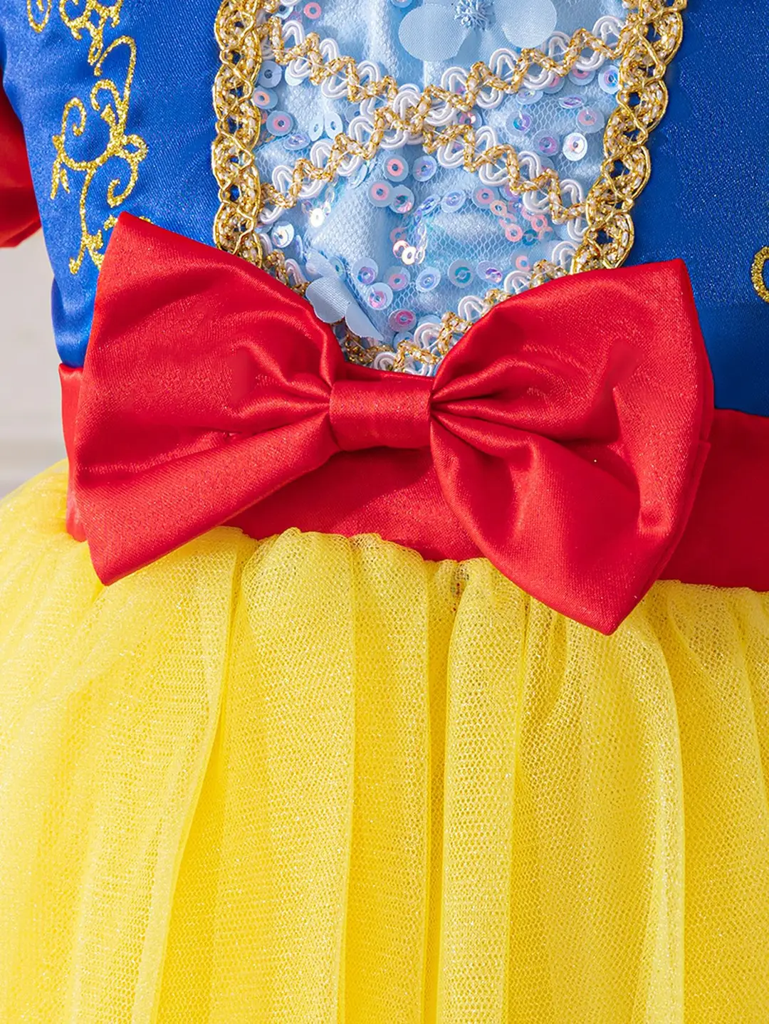Snow White Princess Dress Yellow Tulle Skirt Blue Bow