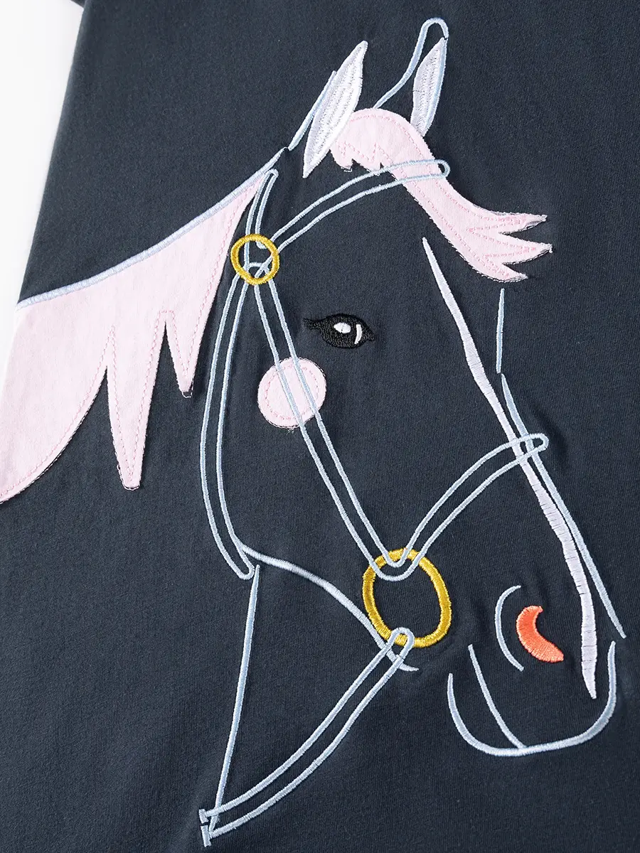 Kids Polo Dress Black Horse Print Summer Wear