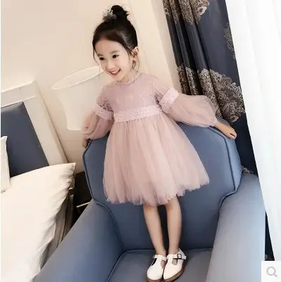 Pakistani Girl Long Sleeve Tulle Dress Pastel Beige