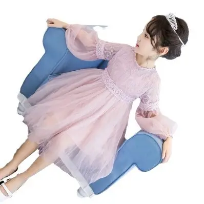 Pakistani Girl Long Sleeve Tulle Dress Pastel Beige