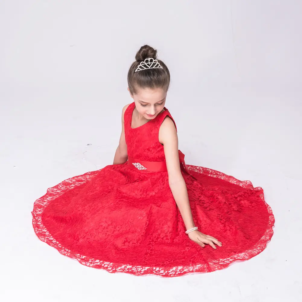 Blue Lace Princess Dress for Girls Wedding Birthday