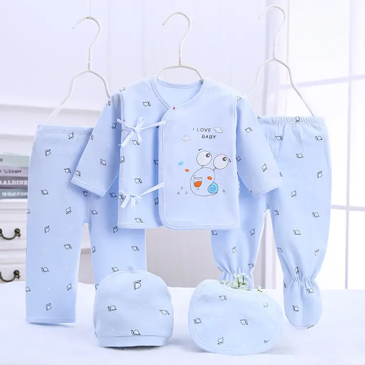 Baby Set Snail Print Cotton 5-Piece Light Blue