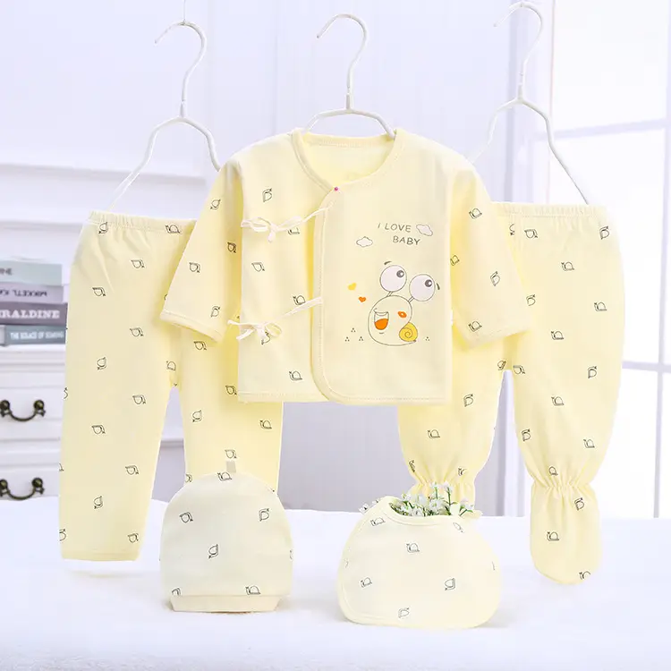 Baby Set Snail Print Cotton 5-Piece Light Blue