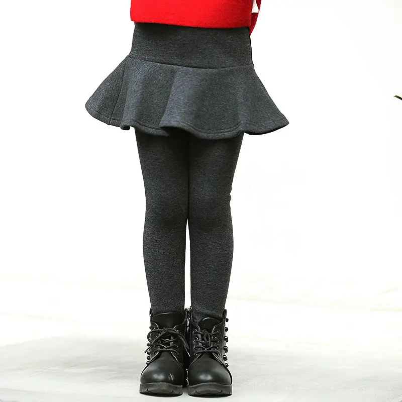 Kids Fleece Lined Flared Skirt Leggings Solid Colors
