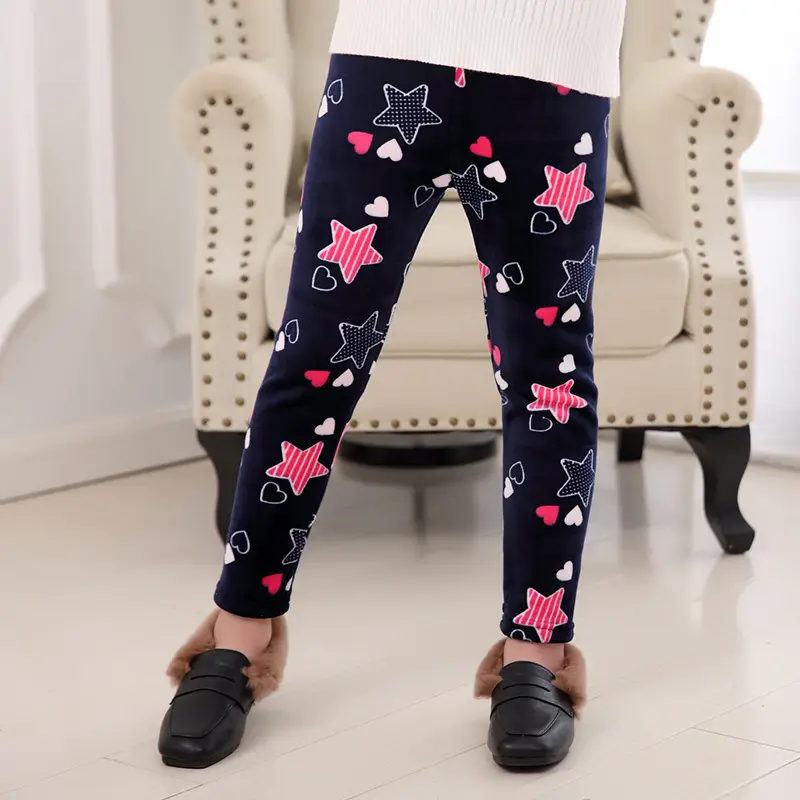 Kids Fleece Lined Leggings Black White Monochrome Pattern