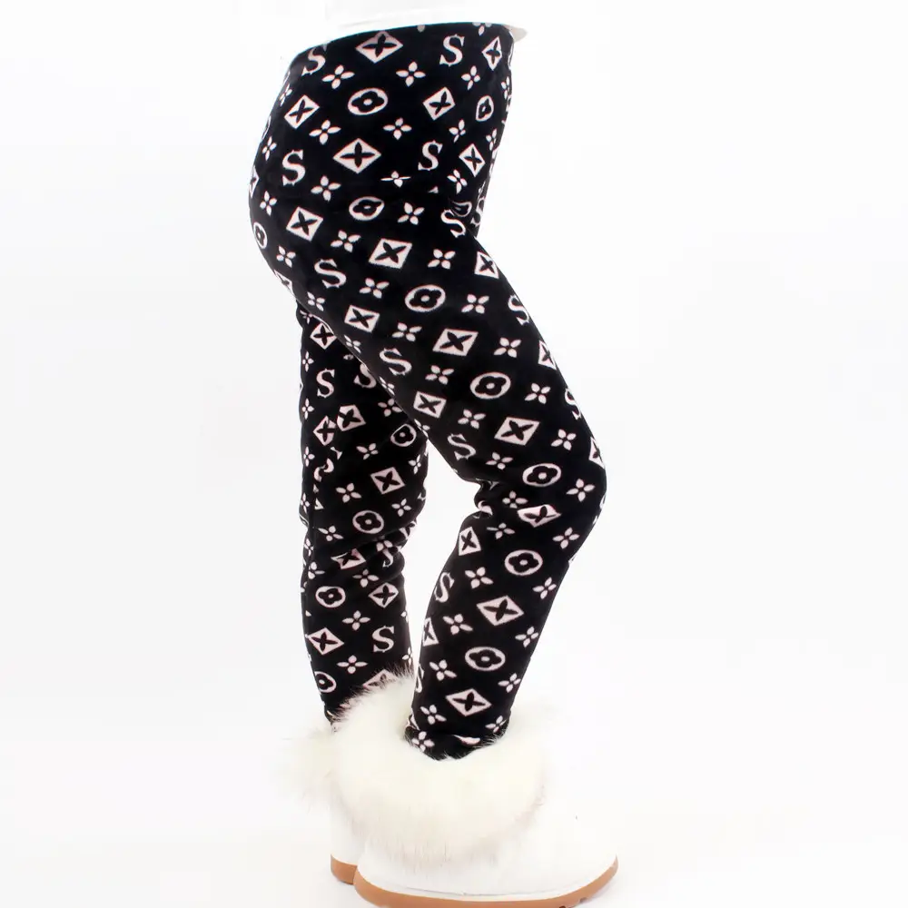Fleece Lined Leggings Black White Pattern for Kids Winter