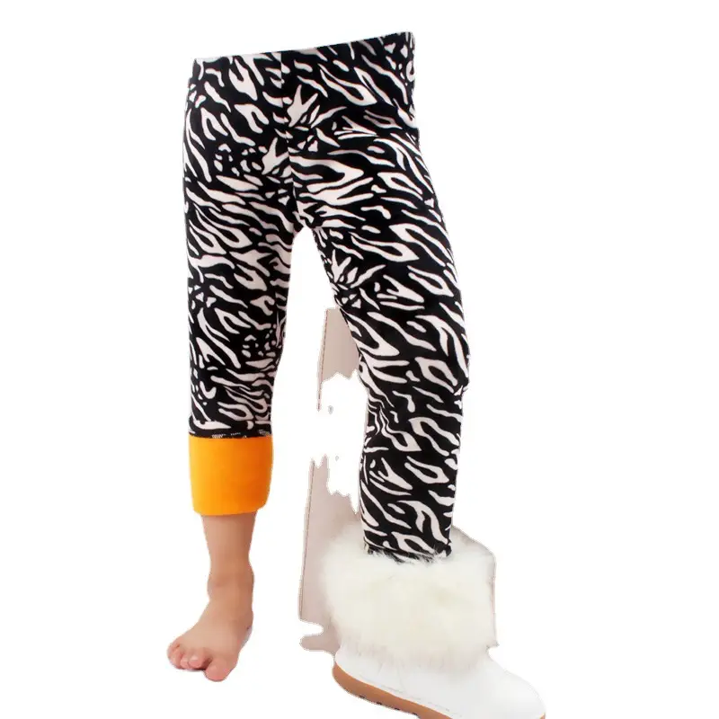Fleece Lined Leggings Black White Pattern for Kids Winter