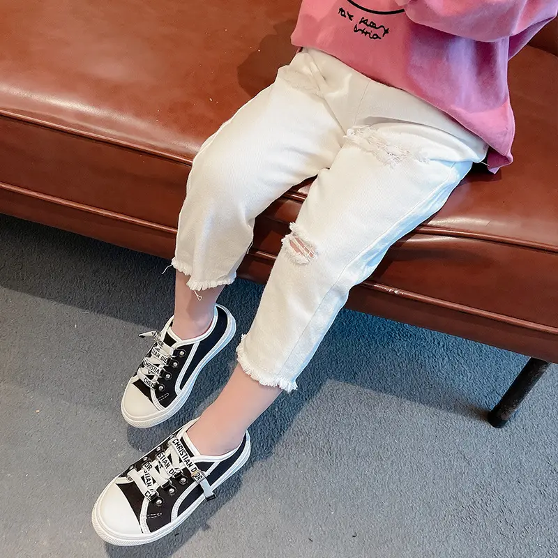 Kids Ripped White Casual Pants for Girls Boys Pakistan