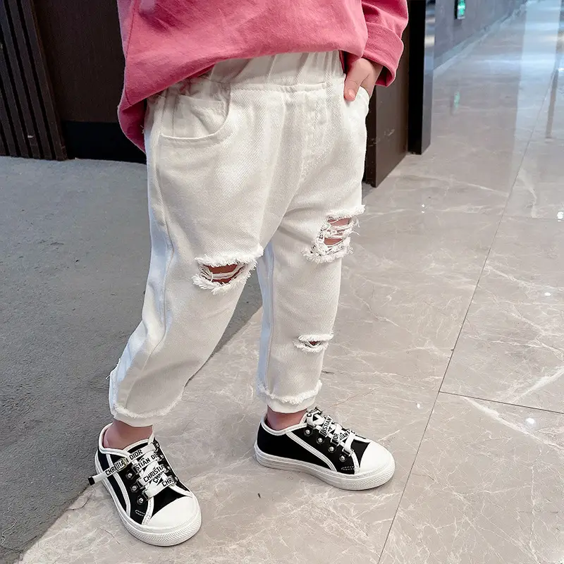 Kids Ripped White Casual Pants for Girls Boys Pakistan