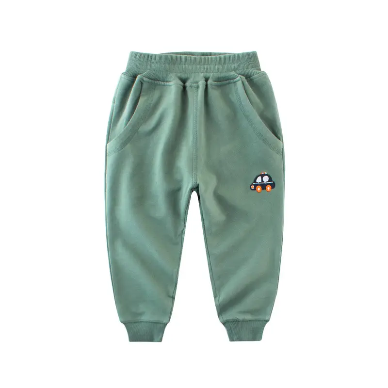 Kids Cotton Car Embroidered Pants Grey Green Navy