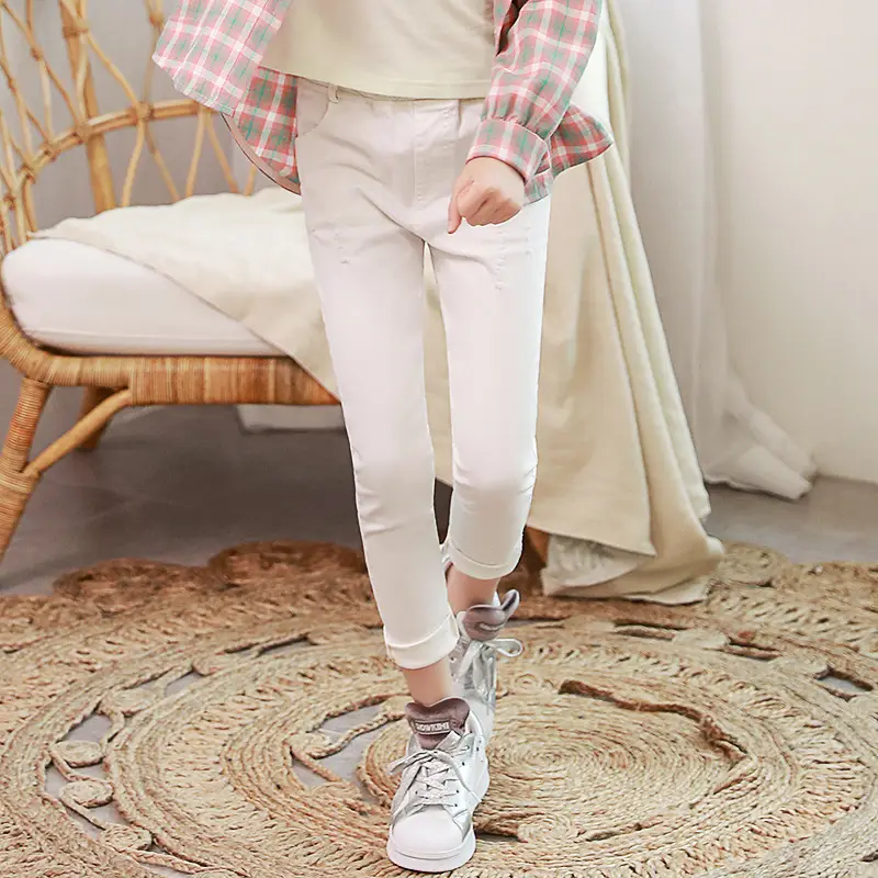 White Stretch Pants for Girls Korean Cut Elastic Waist