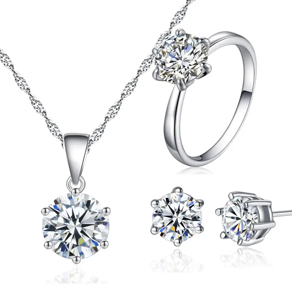 Korean Style Zircon Stone Bridage Set Silver