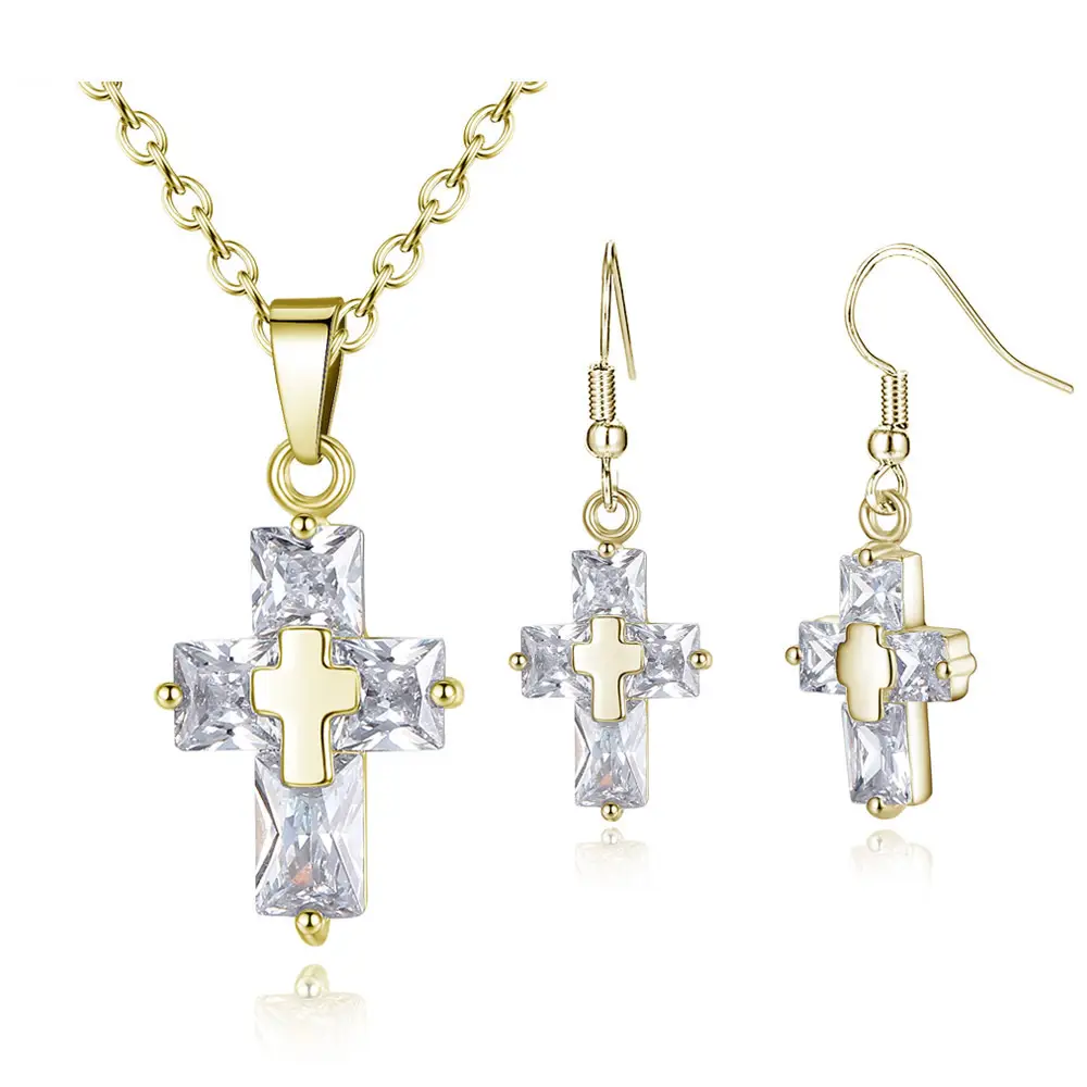 Cross Jewelry Set Gold Zircon Pakistani Women