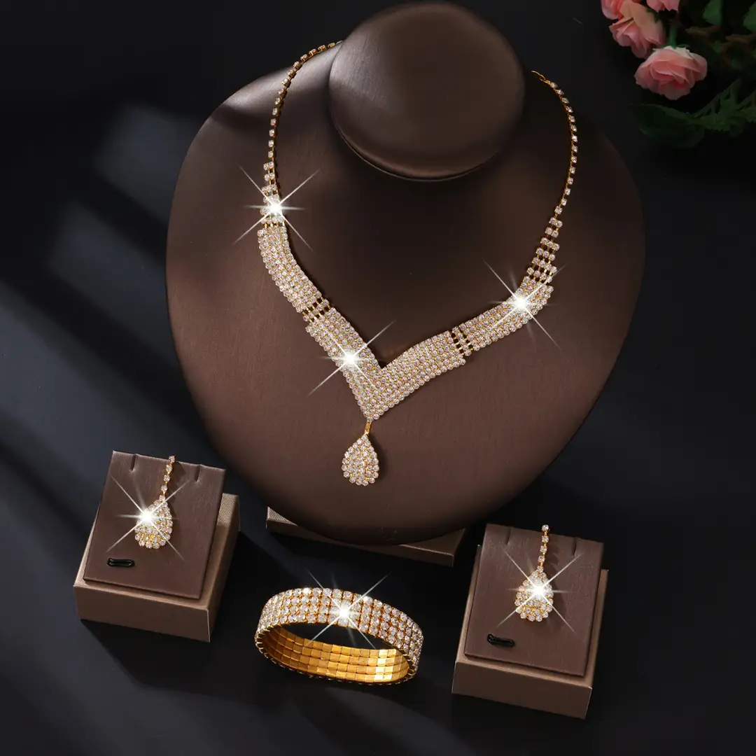 Elegant Bridal Jewelry Set with V-Neck Necklace & Earrings