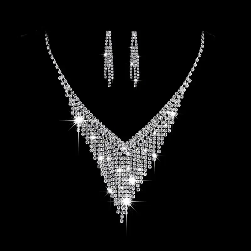 Silver Bridal Necklace & Earrings Set for Weddings