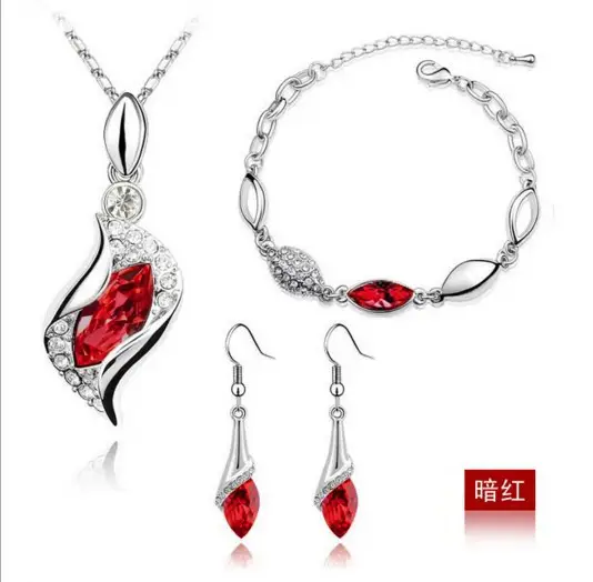 Blue Crystal Jewelry Set for Women Silver Tones