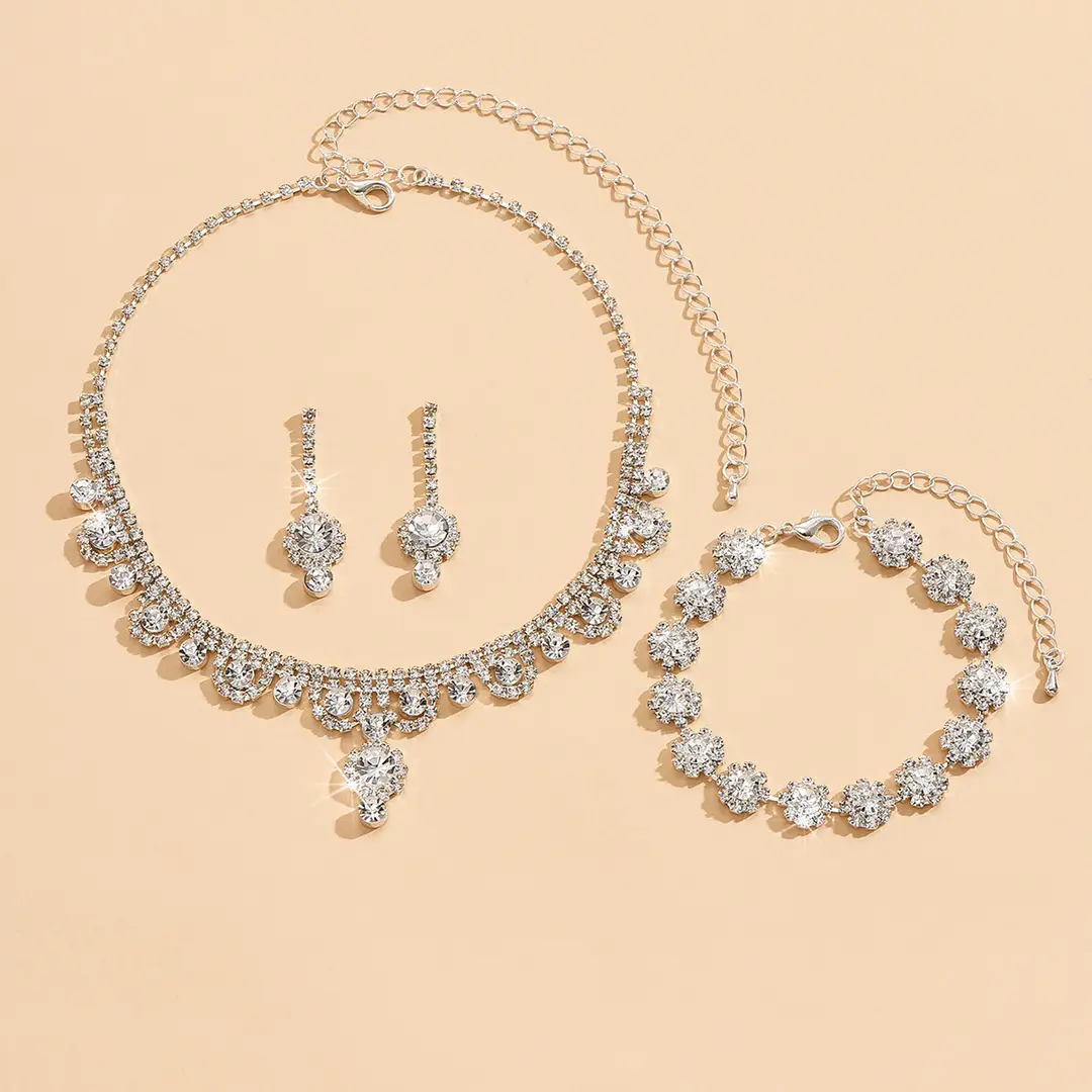 Branded Bridal Jewelry Set with Necklace Earrings Bracelet