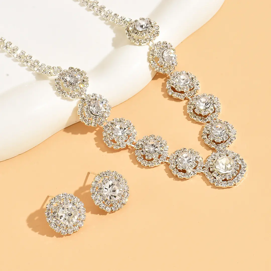 Rhinestone Zircon Bridal Necklace & Earrings Set