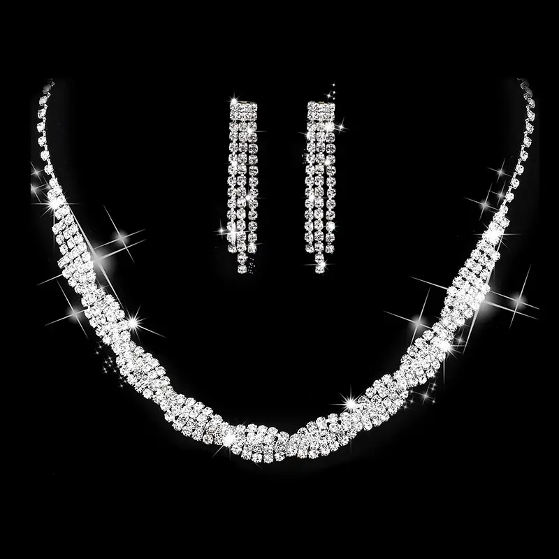 Dazzling Rhinestone Necklace & Earrings Set for Weddings