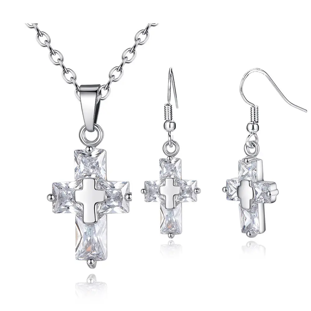 Gold Cross Zircon Jewelry Set for Women