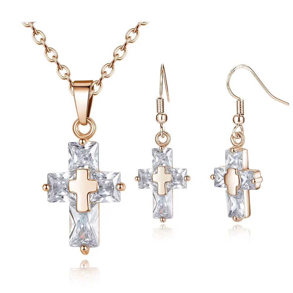 Gold Cross Zircon Jewelry Set for Women