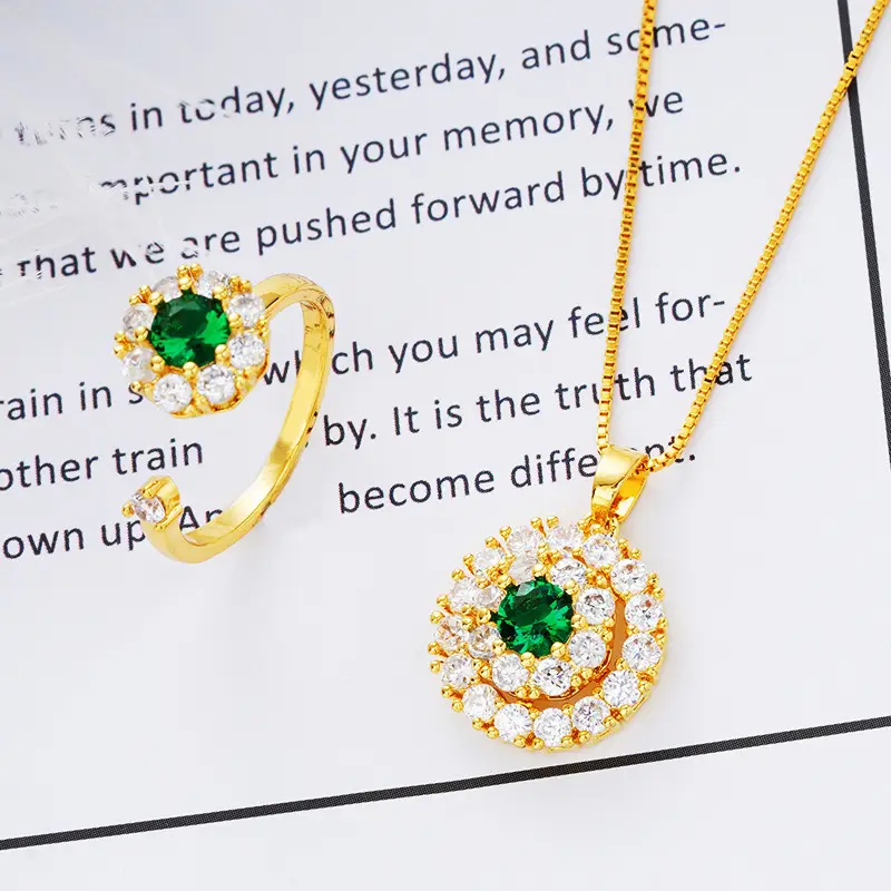 Green Zircon Ring & Pendant Set for Women