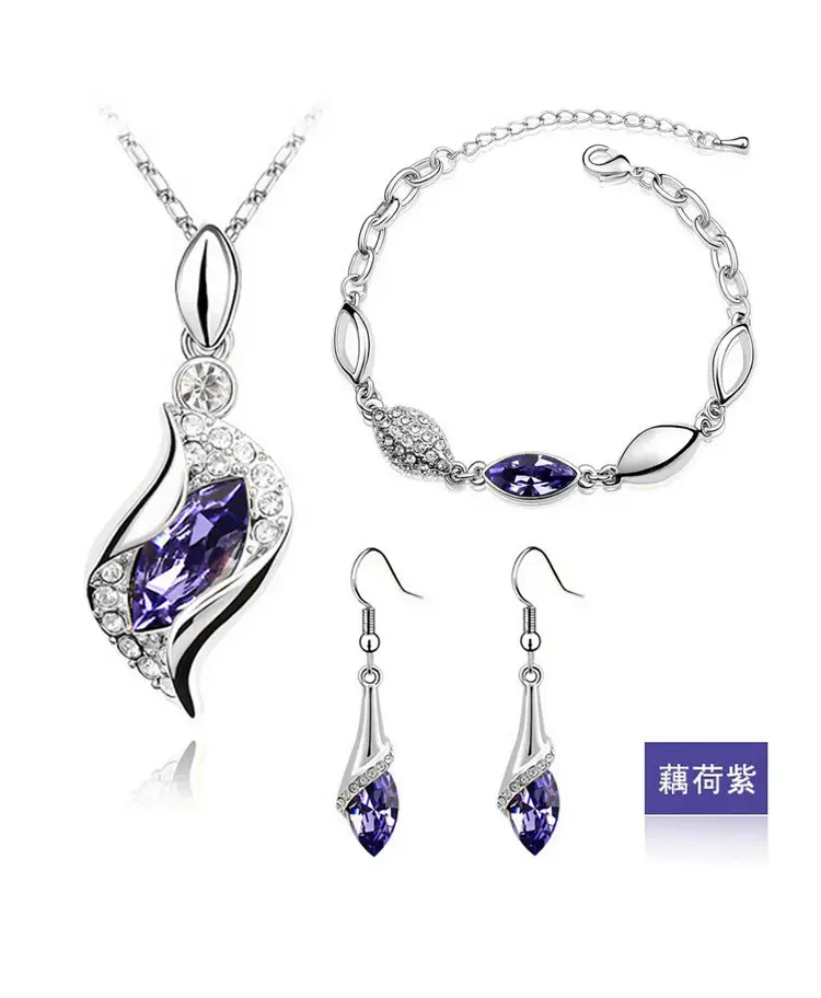 Blue Crystal Jewelry Set for Women Silver Tones