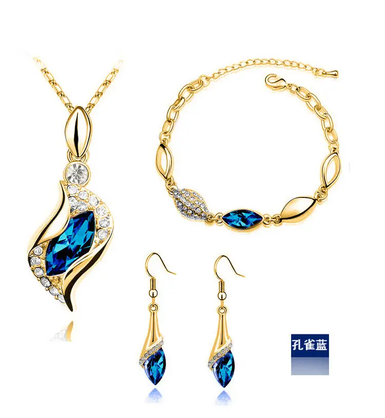 Blue Crystal Jewelry Set for Women Silver Tones