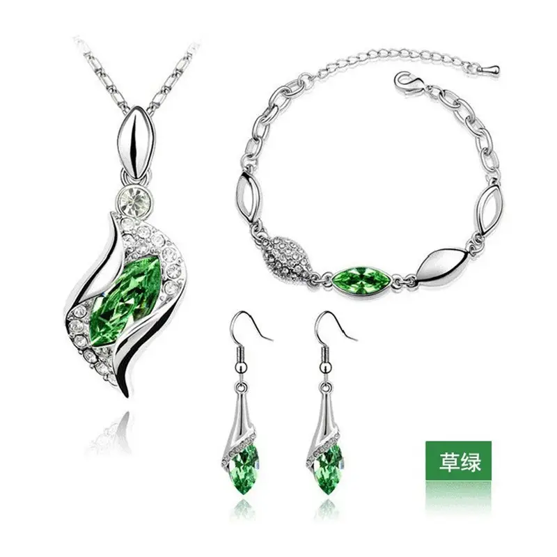 Blue Crystal Jewelry Set for Women Silver Tones