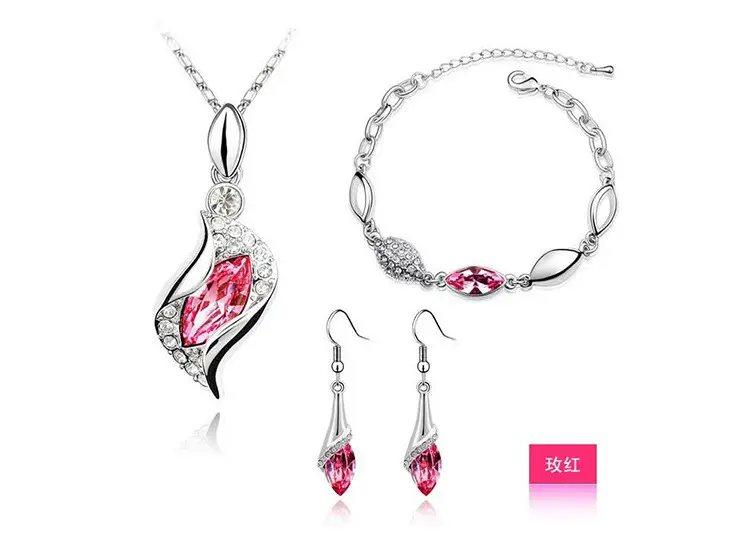 Blue Crystal Jewelry Set for Women Silver Tones
