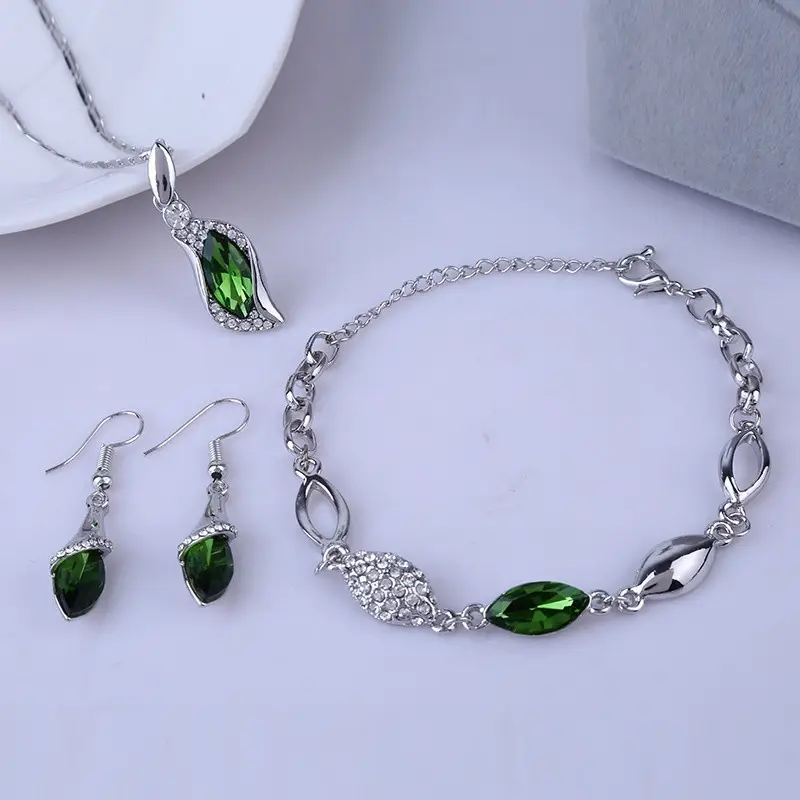 Blue Crystal Jewelry Set for Women Silver Tones