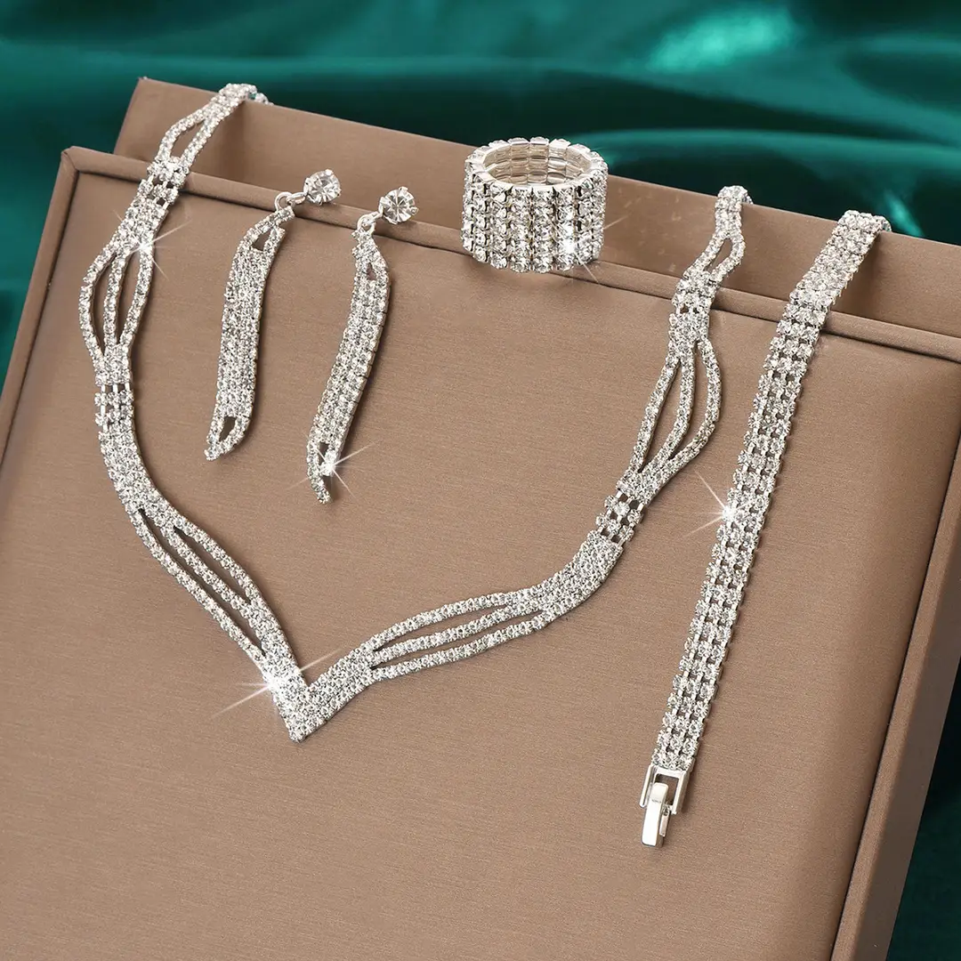 Premium Rhinestone 3-Piece Jewelry Set for Pakistani Women