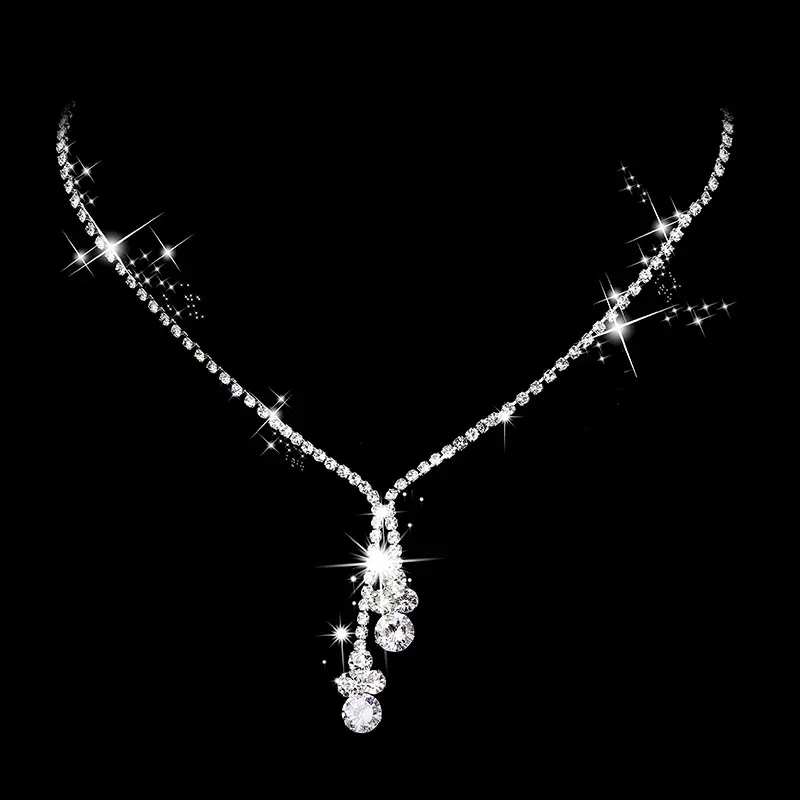 Zircon Rhinestone Necklace & Earrings Set for Weddings Parties