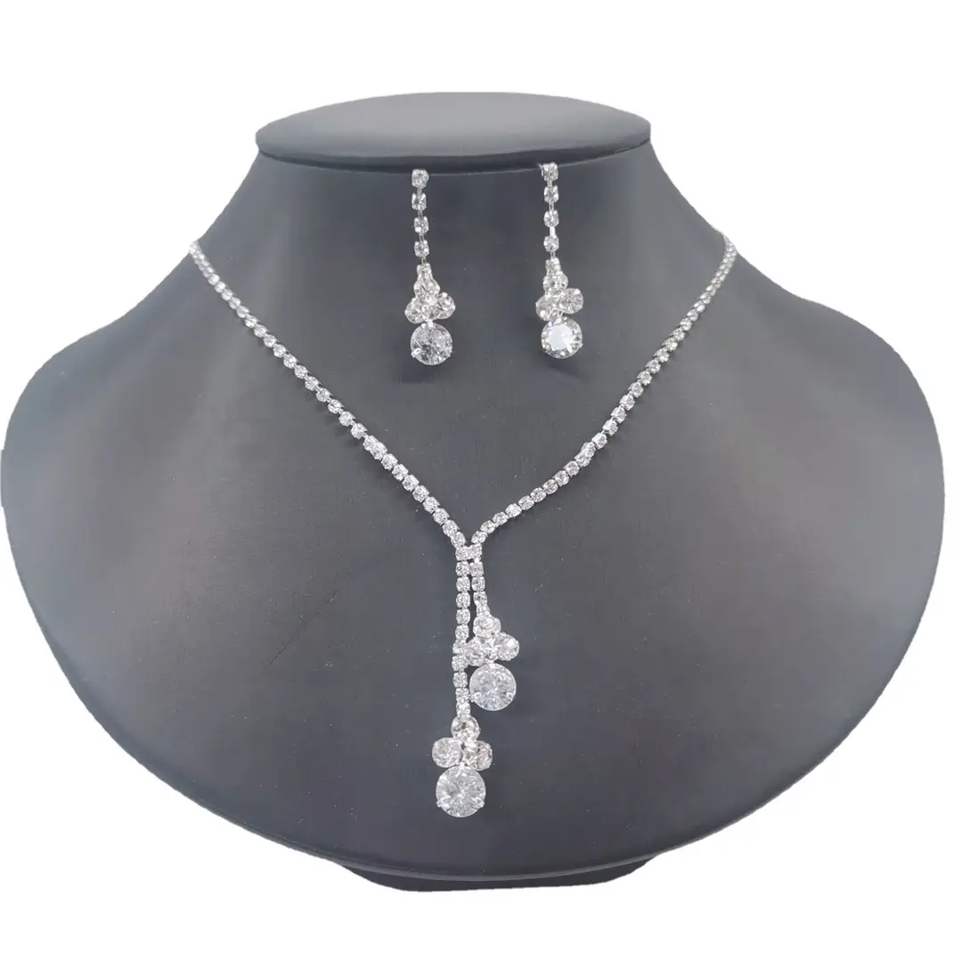 Zircon Rhinestone Necklace & Earrings Set for Weddings Parties