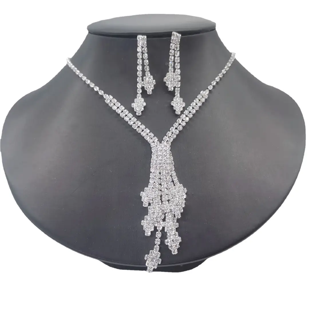 Diamond Y-Neck & Earrings Set for Bridal Wear