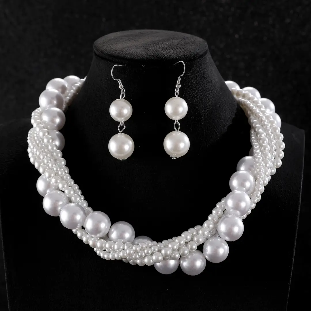 White Pearl Necklace & Earrings Set for Pakistani Women