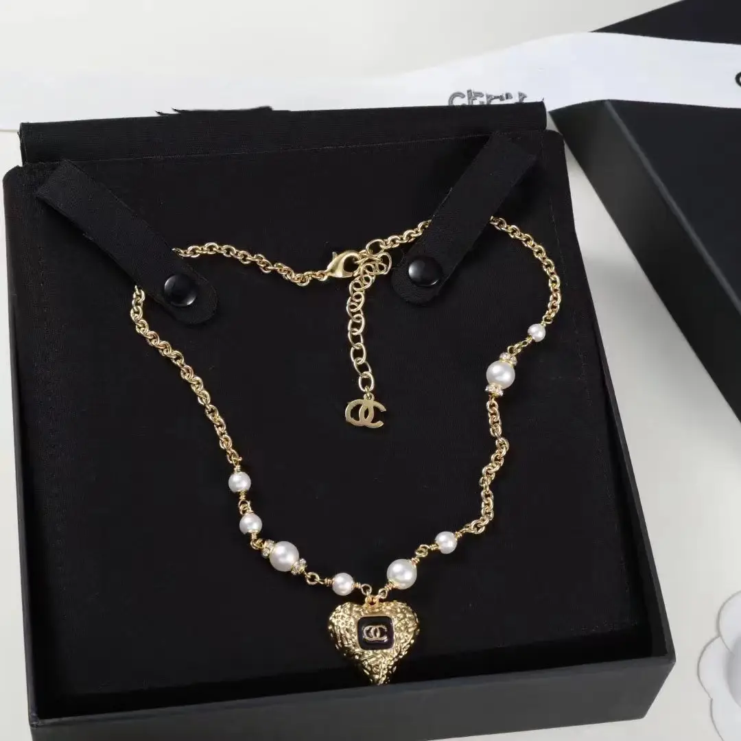 Heart Shaped Gold Necklace & Earrings Set with Pink Enamel