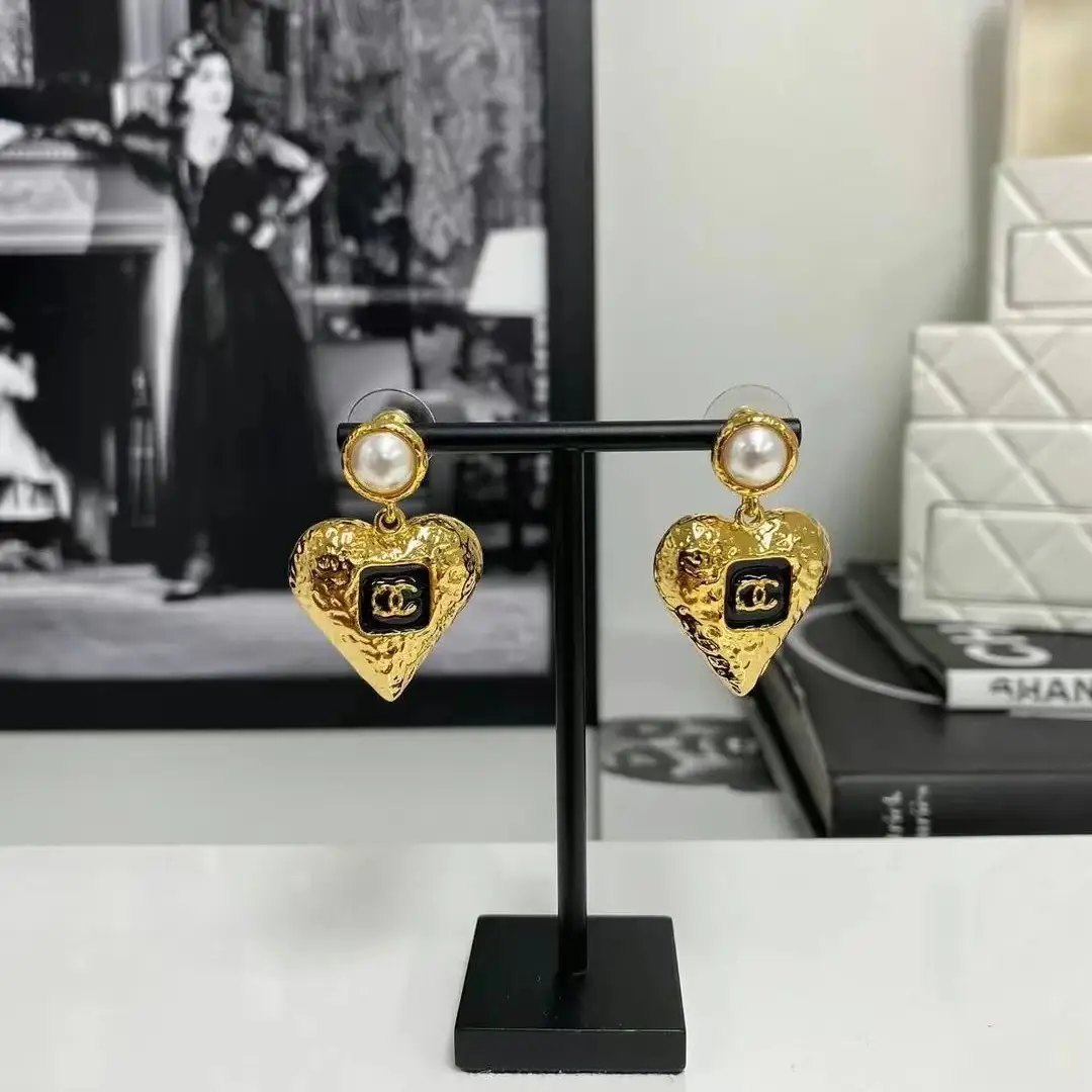 Heart Shaped Gold Necklace & Earrings Set with Pink Enamel
