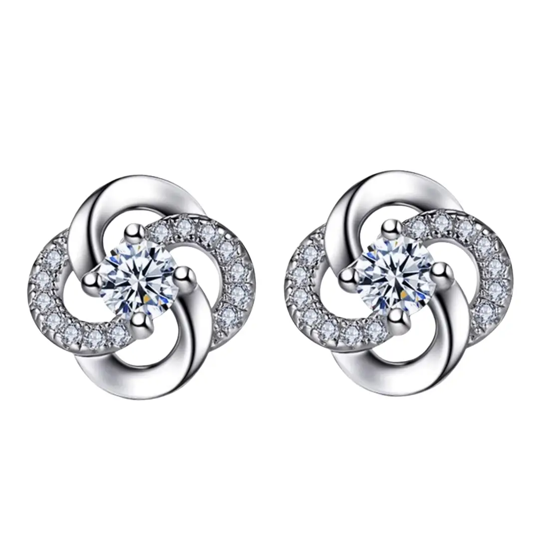 Rotating Love Zircon Earrings White Gold Studs