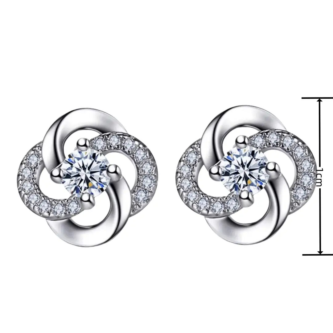 Rotating Love Zircon Earrings White Gold Studs