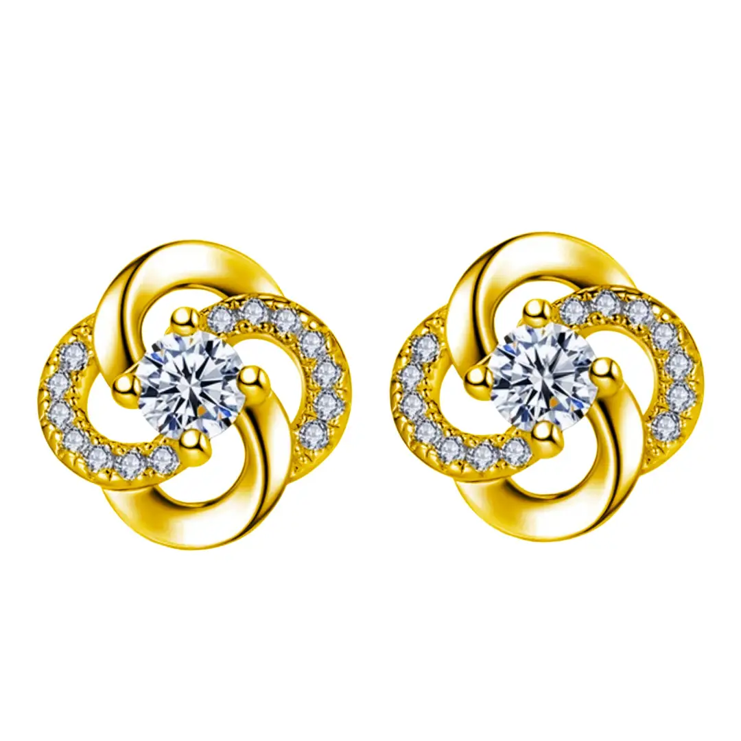Rotating Love Zircon Earrings White Gold Studs