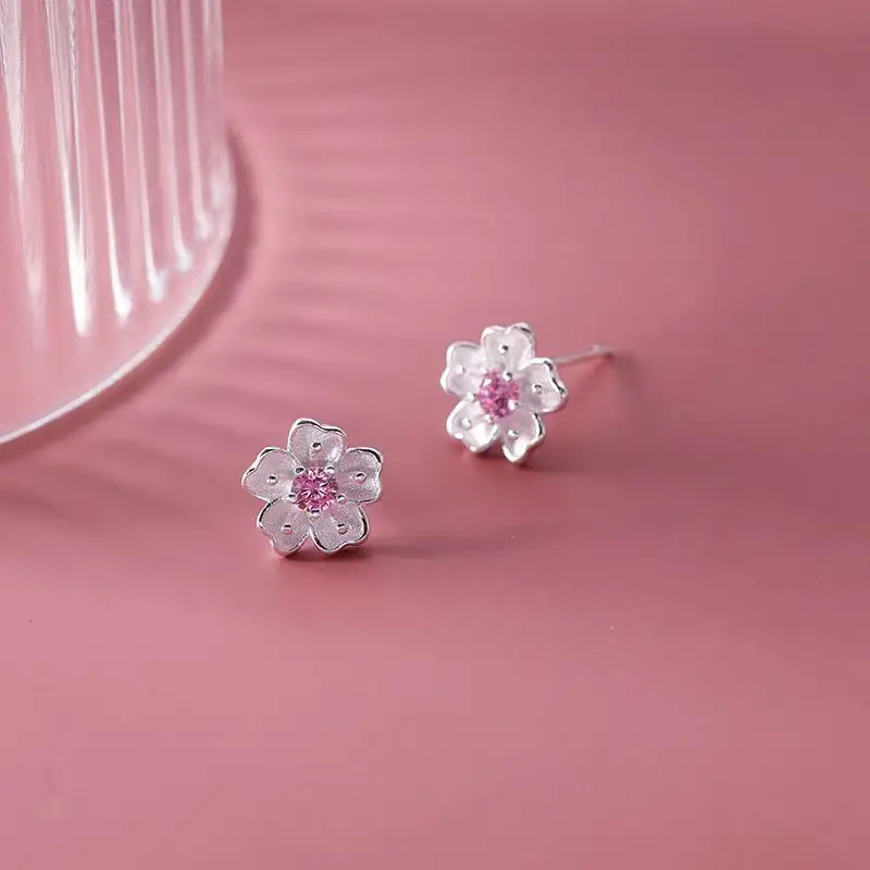 Cherry Blossom Earrings 925 Silver Purple Zircon