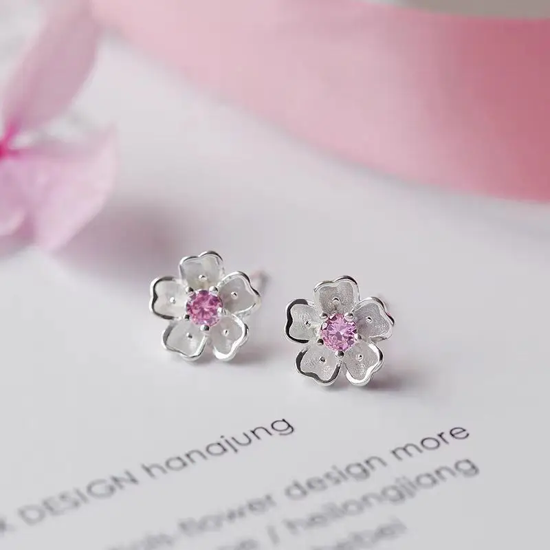 Cherry Blossom Earrings 925 Silver Purple Zircon