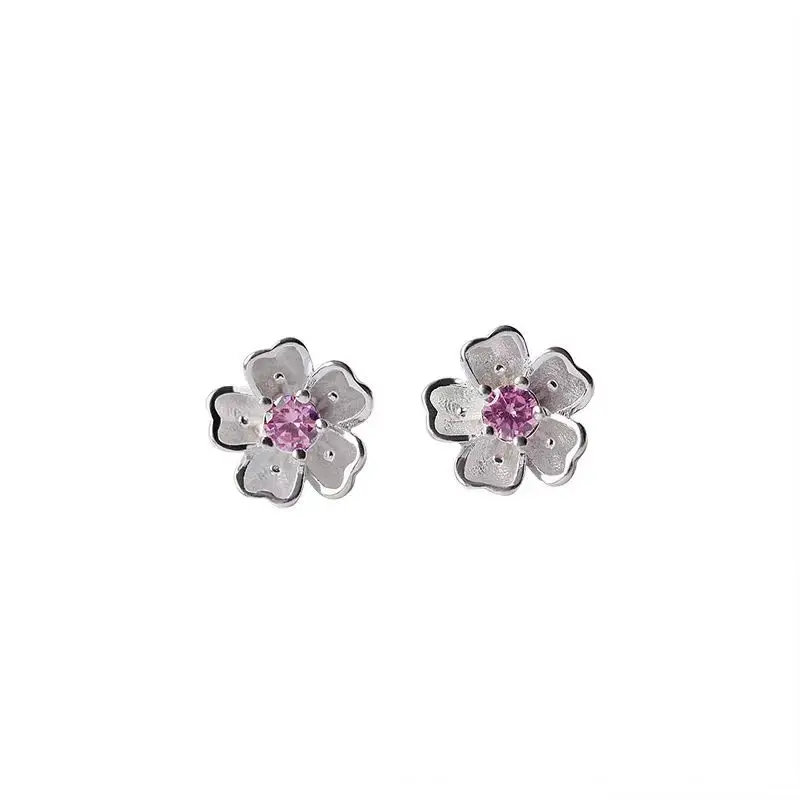 Cherry Blossom Earrings 925 Silver Purple Zircon