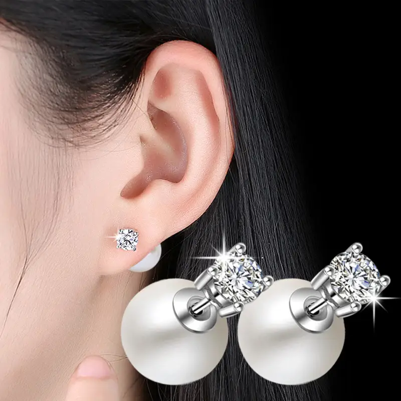 Silver Plated Earrings with Imit Pearl & Zircon for Women