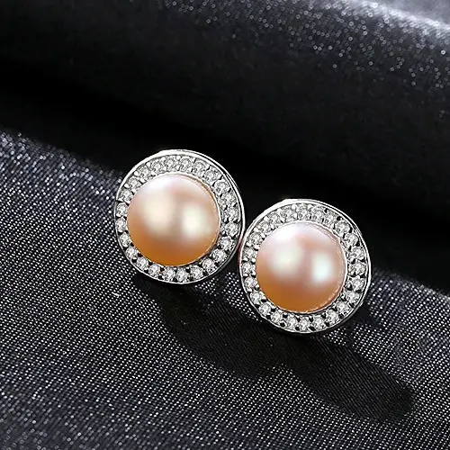 Pag& Mag Earrings 925 Silver Pearl Stone Halo