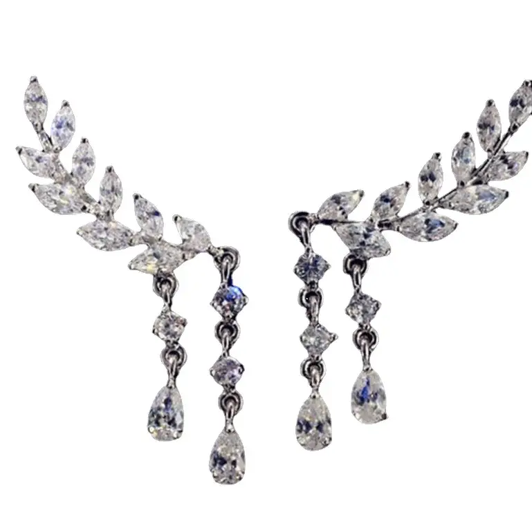 Leaf Crystal Earrings Gold Tone Pakistani Women