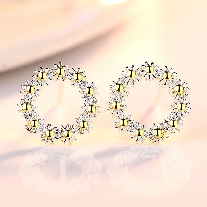 Sunflower Earrings Silver Plated Yellow Center