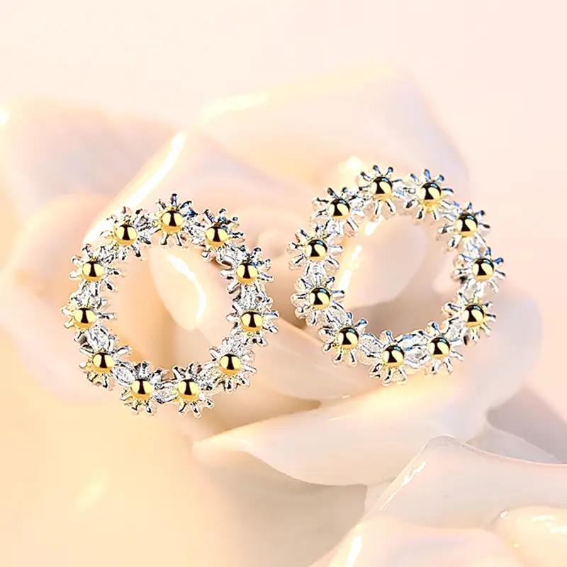 Sunflower Earrings Silver Plated Yellow Center